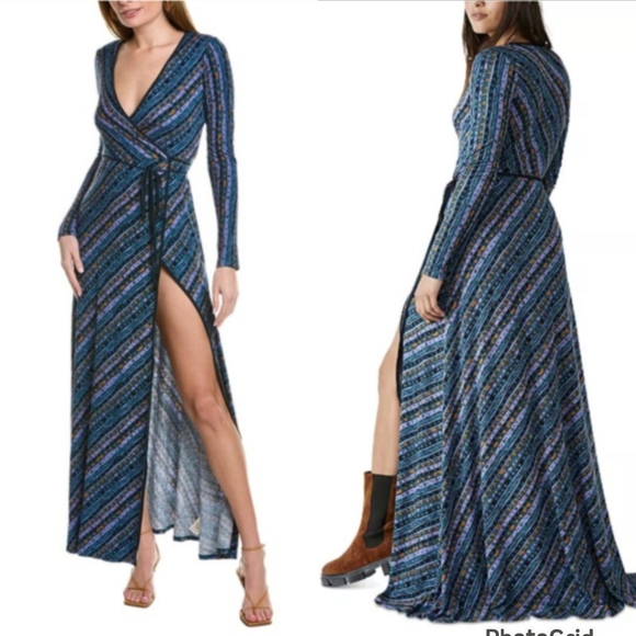 FREE PEOPLE Phobe Blue Wrap Maxi Dress - Picture 2 of 9